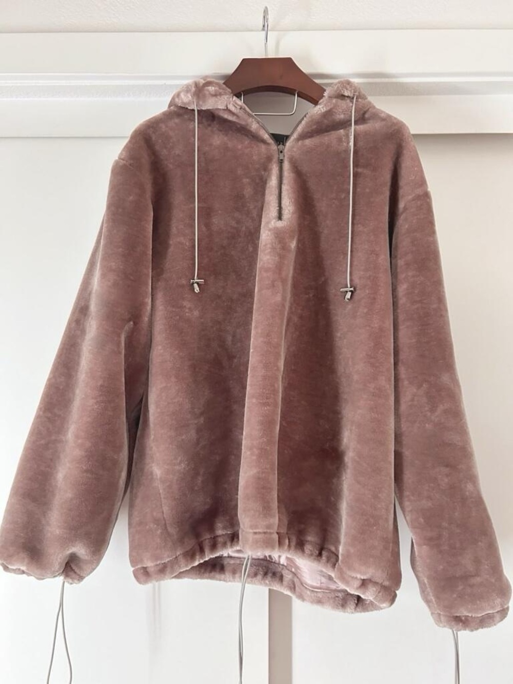 Oversized, Faux Fur Hoodie Jacket in Dusty Mauve S/M